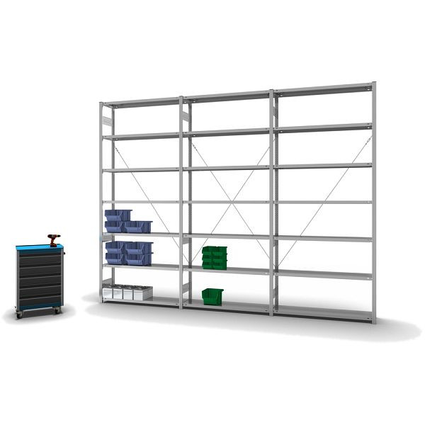hofe Fachboden-Grundregal, 3000x300x1300 mm, 7 Fachebenen, verzinkt, 175 kg Fachlast, 1700 kg Feldlast, einseitige Bedienung, HZG30313XL