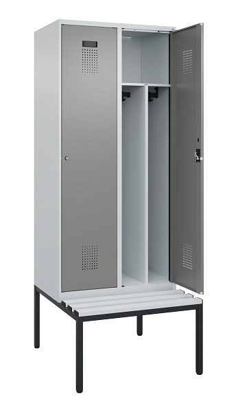 C+P Spind Evolo PLUS, 2 Abteile, 2120x800x815mm, 7035/0004, Haken 4, Zylinderschloss, Sitzfläche Kunststoff, Sitzbank, Trennwand, 0490507-22F S10095