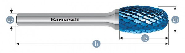 Karnasch Hartmetall-Frässtift Blue-Tec beschichtet TRE/ HP-6 d1=16 / l2=25 / d2=8 / l1=70mm, 115044050