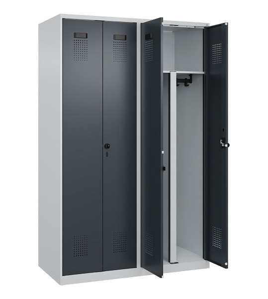 C+P PSA Schwarz-Weiß-Spind Evolo PLUS, 4 Abteile, 1850x1200x500mm, 7035/7016, Drehriegel, 049002-40P S10012