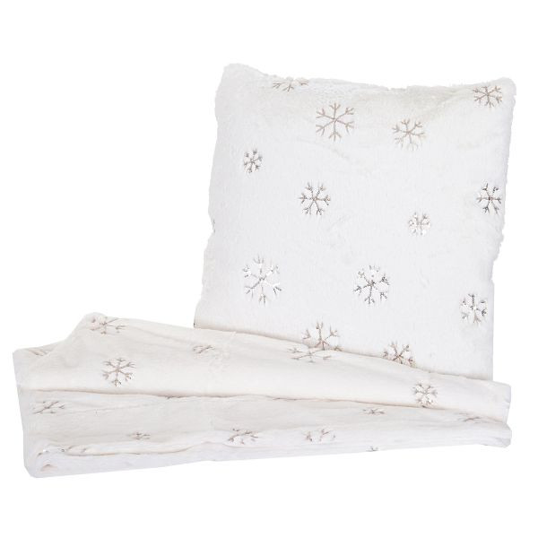 Mendler Set Wohndecke + Deko-Kissen Schnee, Kuscheldecke Sofadecke Zierkissen+Füllung, flauschig Pailletten, 51873