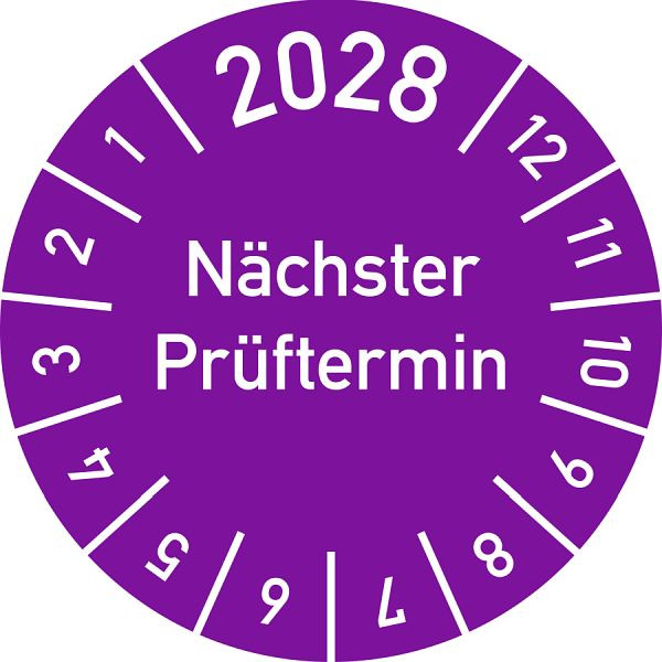 Moedel Prüfplakette 2028 Nächster Prüftermin, Folie, Ø 15 mm, VE: 10 Stück/Bogen, 107039
