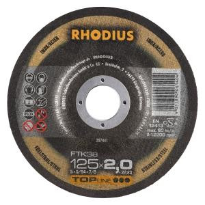 Rhodius TOPline FTK 38 Freihandtrennscheibe, Durchmesser [mm]: 125, Stärke [mm]: 3, Bohrung [mm]: 22.23, VE: 25 Stück, 201095