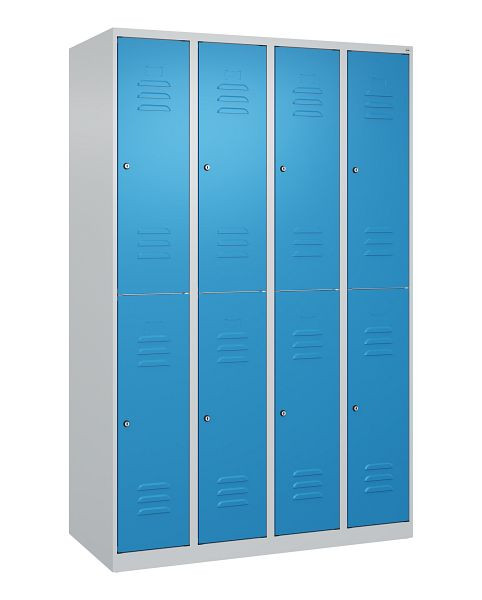 C+P Doppelstöckiger Spind Classic PLUS, 4 Abteile, 1850x1200x500mm, 7035/5012, Zylinderschlösser, 080300-40 S10030