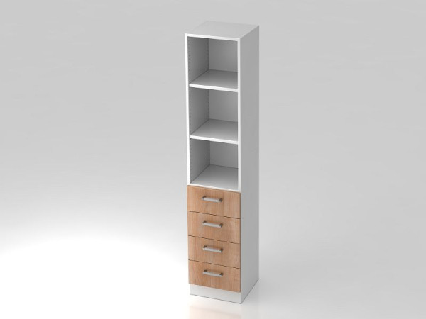 Hammerbacher Schubkasten-Schrank 5OH, 4 Schübe, Sockelblende, Chromgriff Weiß/Nussbaum, 40,6x42x200,4 cm (BxTxH), V7600/W/N/CE