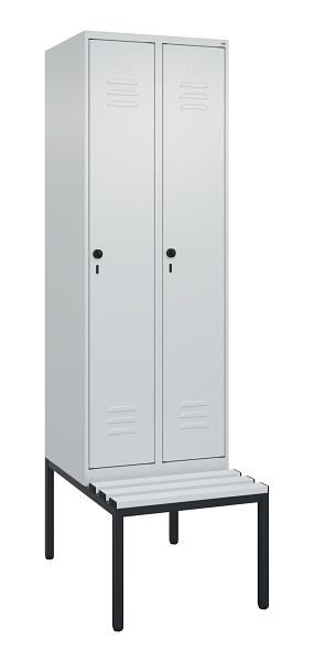 C+P Umkleidespind Classic PLUS, mit untergebauter Sitzbank, 2 Abteile, 2120x600x815mm, 7035/7035, Drehriegel, 0800507-20 S10039