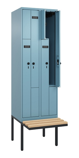 C+P Z-Spind Evolo PLUS, Bank, 4 Fächer, 2120x600x815mm, 0010/0010, Drehriegel, Sitzfläche Holz, 0490437-204 S10021