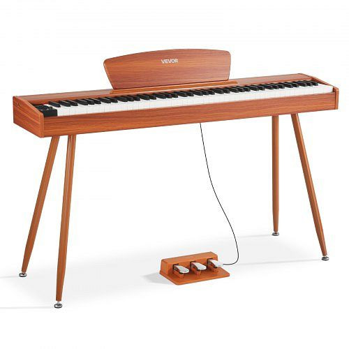 VEVOR Digitalpiano, 88 Tasten vollgewichtet, E-Piano mit Notenständer, Dreifachpedal, 280 Töne, kabellos, Holzfarbe, QPZBZSZCGQ88C9HVQ001V2