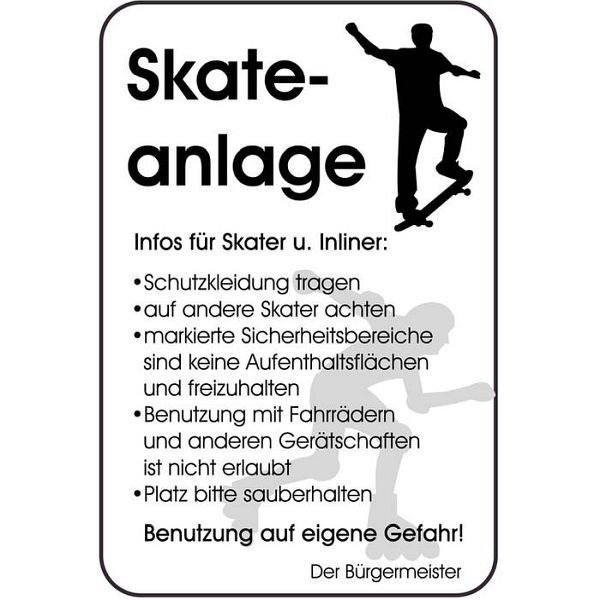Stein HGS Spielplatzschild, Skateanlage - Infos für Skater und Inliner ..., 400 x 600 mm, 14867