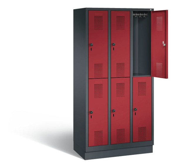 C+P Spind doppelstöckig Evolo, H1800xB900xT500mm, Farbe: Schwarzgrau / Rubinrot, 48320-30 S10142