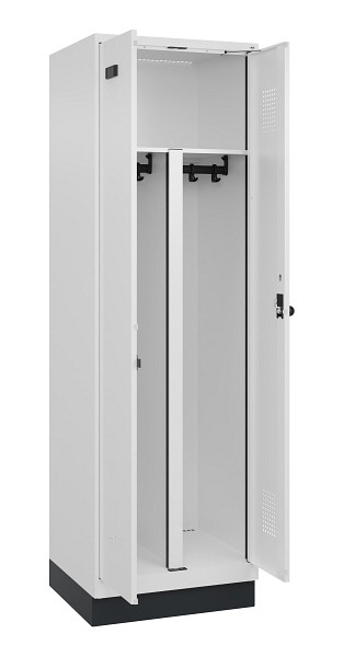 C+P PSA Schwarz-Weiß-Spind Evolo PLUS, mit Sockel, 2 Abteile, 1950x600x500mm, 90, RAL 9016 Verkehrsweiß, Drehriegel, 049022-20P S10020