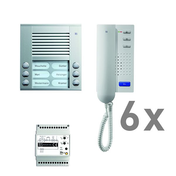 TCS Türkontrollsystem audio:pack AP für 6 Wohneinheiten, mit Außenstation PES 6 Klingeltasten, 6x Türtelefon ISH3030, Steuergerät BVS20, PAAH062/001