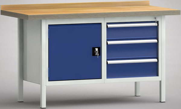 KLW Profi-Werkbank - 1500 x 700 x 905 mm L x T x H (ERGO-Version), links Türe 500 mm, rechts 150EA/2x175EA, WP177E-1500M45-E1660