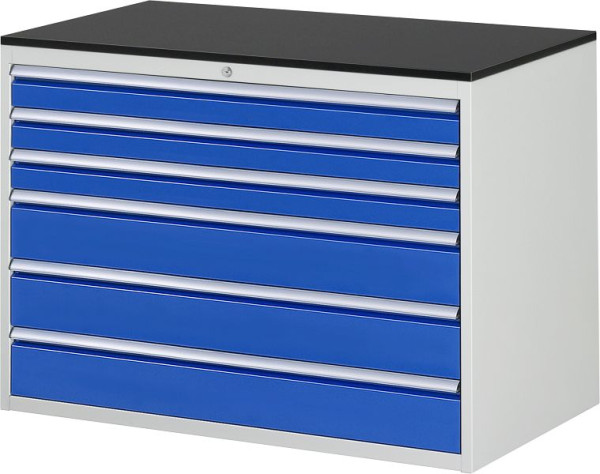RAU Schubladenschrank Serie 7000, B1145 x T650 x H820mm, Arbeitsplatte mit Melaminharzbeschichtung, Schubladen: 3xH90, 3xH150 mm, 13-XXL5.9A-M.11