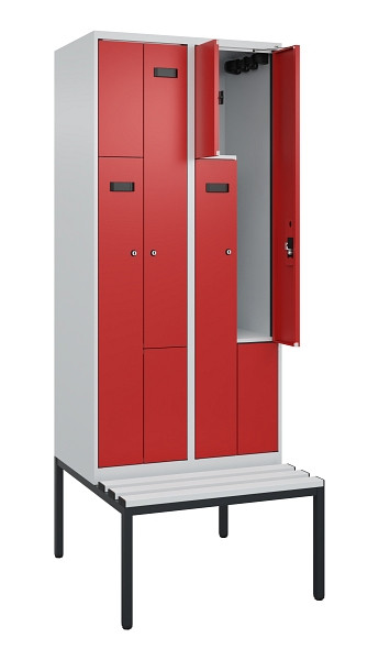 C+P Z-Spind Evolo PLUS, Bank, 4 Fächer, 2120x800x815mm, 7035/3000, Zylinderschloss, Sitzfläche Kunststoff, Sitzbank, 0490537-224 S10080