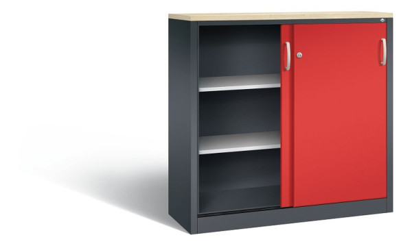 C+P Sideboard mit Schiebetüren Acurado, H1200xB1200xT400mm, Farbe: Schwarzgrau / feuerrot, Bügelgriff, 3 OH, 2047-1200 S10416