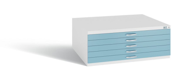 C+P Schubladenschrank Serie 7100_7200, H420xB1100xT765 mm, Weiß/Horizontblau, 7100-000 S10265