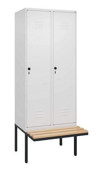 C+P Umkleidespind Classic PLUS, 2 Abteile, 2120x800x815mm, 9016/9016, Drehriegel, Buche-Sitzleisten, 0800407-22 S10014