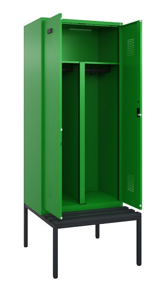 C+P PSA Doppel-Spind Evolo PLUS, Bank, 2 Abteile, 2120x800x815mm, 6037/6037, Zylinderschloss, Sitzfläche Kunststoff, Sitzbank, 0490527-22P S10106