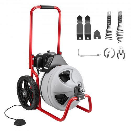 VEVOR Rohrreinigungsmaschine φ9,5 mm x 22 m, mit Manueller Zufuhr, 6 Schneidwerkzeugen & Fußschalter, für Rohre 50-100 mm, GDSTJLSGTSSD3Q964001V2