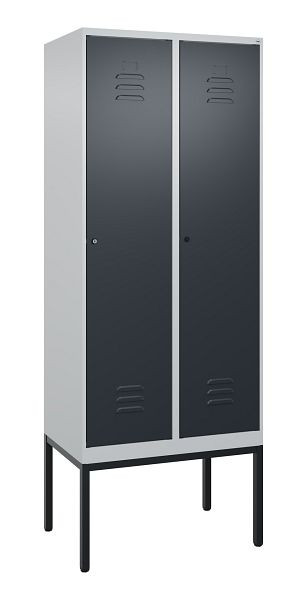 C+P Umkleidespind Classic PLUS mit Mitteltrennwand, Gestell, 2 Abteile, 2120x800x500mm, 7035/7016, Zylinderschlösser, 0800307-22F S10023