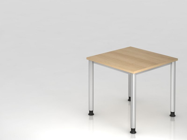 Hammerbacher Schreibtisch 4 Fuß rund 80x80cm Eiche/Silber, Rechteckform, VHS08/E/S