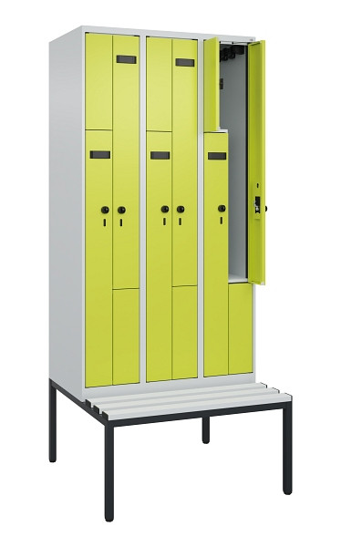 C+P Z-Spind Evolo PLUS, 6 Fächer, 2120x900x815mm, 7035/0024, Drehriegel, Sitzfläche Kunststoff, Sitzbank, 0490537-306 S10069