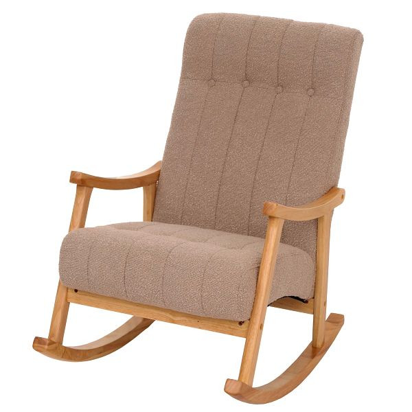 Mendler Schaukelstuhl HWC-K10, Relaxsessel, Holz FSC® Stoff/Textil Bouclé (450g/m²), taupe, Gestell natur, 109341