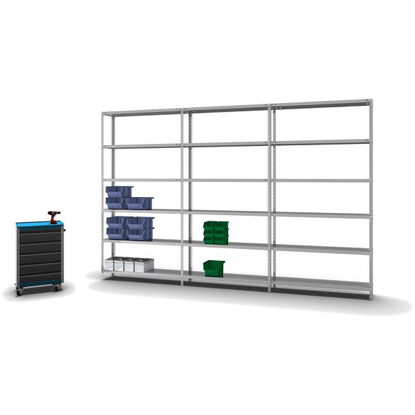 hofe Fachboden-Grundregal, 2500x300x1300 mm, 6 Fachebenen, verzinkt, 125 kg Fachlast, 750 kg Feldlast, zweiseitige Bedienung, WZG25313L