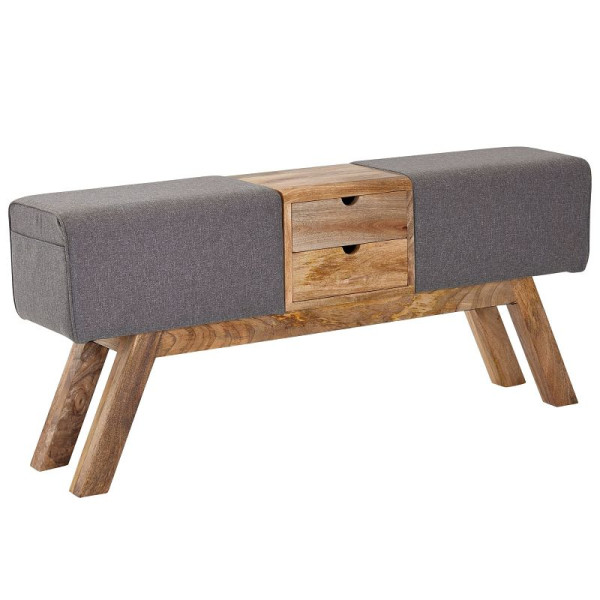 Wohnling Design Turnbock Sitzbank Grau mit Schubladen 120x56x30 cm, Turnhocker Bank aus Stoff mit Stauraum, WL6.480