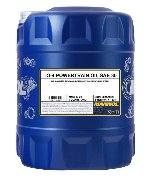 MANNOL Getriebehydraulik-Mineralöl 2602 TO-4 Powertrain Oil SAE 30, VE: 20 l, MN2602-20