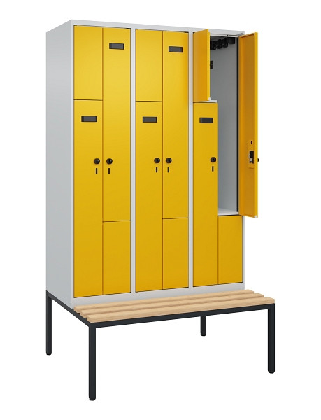 C+P Z-Spind Evolo PLUS, Bank, 6 Fächer, 2120x1200x815mm, 7035/1004, Drehriegel, Sitzfläche Buche-Hartholz, Sitzbank, 0490537-326 S10001