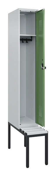 C+P Spind Evolo PLUS, 1 Abteile, 2120x300x815mm, 7035/6011, Haken 3, Drehriegel, Sitzfläche Kunststoff, Sitzbank, 0490507-10 S10064