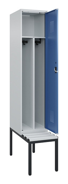 C+P Spind Evolo PLUS, 1 Abteile, 2120x400x815mm, 7035/5023, Haken 4, Zylinderschloss, Sitzfläche Kunststoff, Sitzbank, Trennwand, 0490507-12F S10089