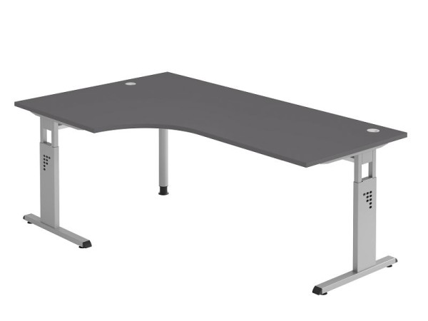 Hammerbacher Winkeltisch C-Fuß 200x120cm 90° Graphit/Silber, Winkelform 90°, links oder rechts montierbar, Arbeitshöhe 65-85 cm, VOS82/G/S