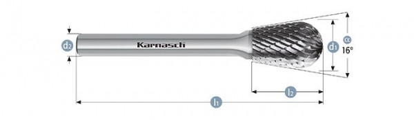 Karnasch Hartmetall-Frässtift unbeschichtet WRC/WKN d1= 12,0 / l2= 20 / d2= 6 / l1= 65mm Combi+Form, VE: 2 Stück, 114053100
