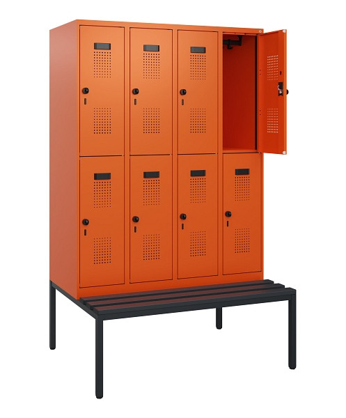 C+P Doppelstöckiger Spind Evolo PLUS, Bank, 8 Fächer, 1950x1200x815mm, 2004/2004, Drehriegel, Sitzfläche Kunststoff, Sitzbank, 0493505-40 S10127