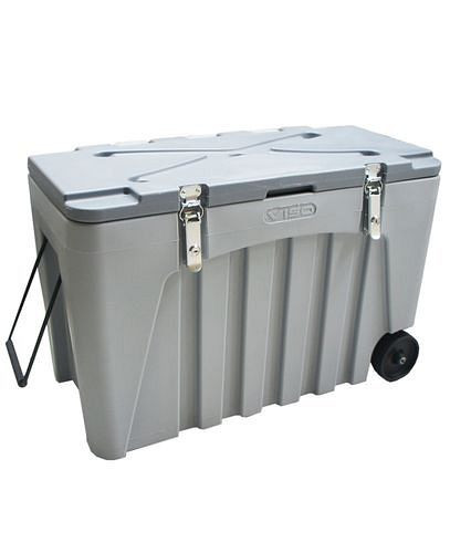 DENIOS Universalbox aus Kunststoff (PE), grau, abschließbar, mit Rollen, 104 Liter, 247-512