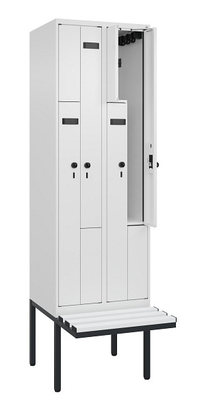 C+P Z-Spind Evolo PLUS, Bank, 4 Fächer, 2120x600x815mm, 9016/9016, Drehriegel, Material Sitzfläche Kunststoff, 0490437-204 S10074