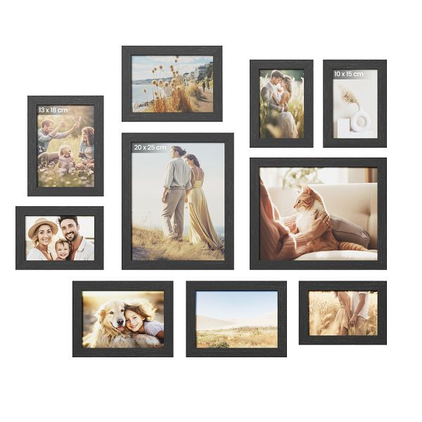 SONGMICS Bilderrahmen Set mit 10 Bilderrahmen – zwei 20 x 25 cm (8" x 10"), vier 13 x 18 cm, vier 10 x 15 cm (4" x 6") und schwarze, RPF310H