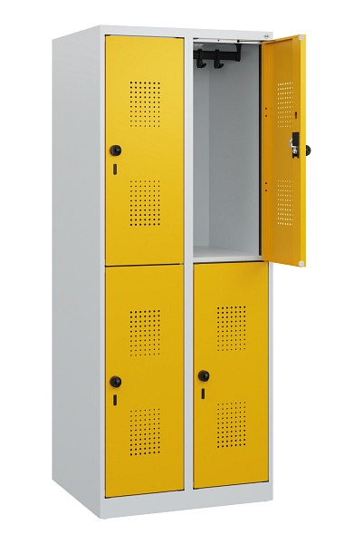 C+P Doppelstöckiger Spind Evolo PLUS, 4 Fächer, 1530x600x500mm, 7035/1004, Drehriegel, 0493005-20 S10000