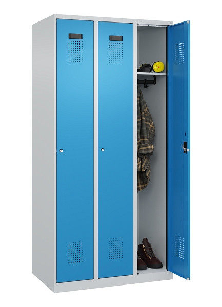 C+P Spind Evolo PLUS, 3 Abteile, 1850x900x500mm, 7035/5012, Verschluss Zylinderschloss, Ablageböden 3, 049000-30 S10034