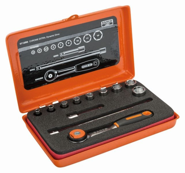 Bahco 1/4" Steckschlüssel-Satz mit Umschaltknarre 6950RN, 12-teilig, 6712RN