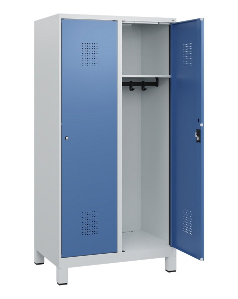 C+P Spind Evolo PLUS, Füße, 2 Abteile, 1630x800x500mm, 7035/5023, Zylinderschloss, 0490105-22 S10033