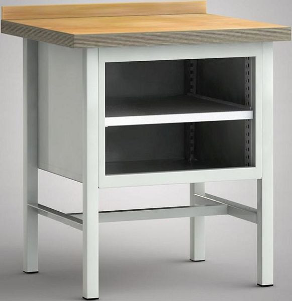 KLW Standard-Werkbank - 1500 x 700 x 840 mm L x T x H, offenes Schrankfach mit Pfostenrahmen & Fachboden, WS058N-0750M40-X7024
