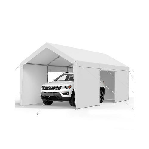 VEVOR Carport 3,65x6,09x3,02m, Zeltgarage mit abnehmbaren Seitenwänden & Tür, UV-beständig, wasserabweisend, weiß, FBSJSQCCKBS8JY3PV001V0