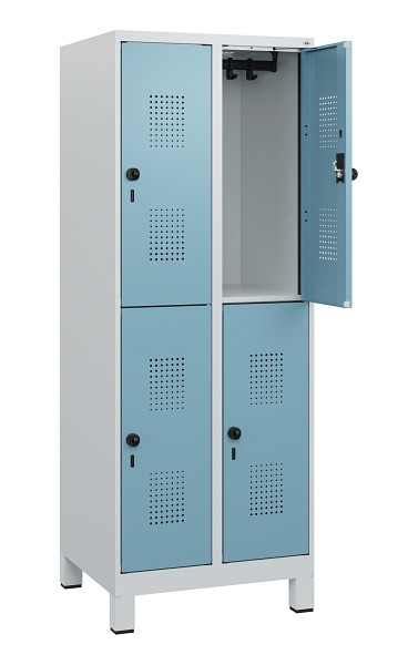 C+P Doppelstöckiger Spind Evolo PLUS, Füße, 4 Fächer, 1630x600x500mm, 7035/0010, Drehriegel, 0493105-20 S10009