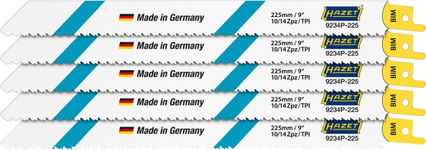 Hazet Sägeblätter Satz, Anzahl Werkzeuge: 5, für Akku Säbelsäge 9234, Verzahnung für hohe Standzeit, Länge Verzahnung: 205 mm, 9234P-225/5