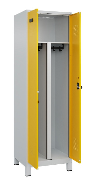 C+P PSA Schwarz-Weiß-Spind Evolo PLUS, mit Füßen, 2 Abteile, 1950x600x500mm, 70, RAL 1023 Verkehrsgelb, Drehriegel, 049012-20P S10001