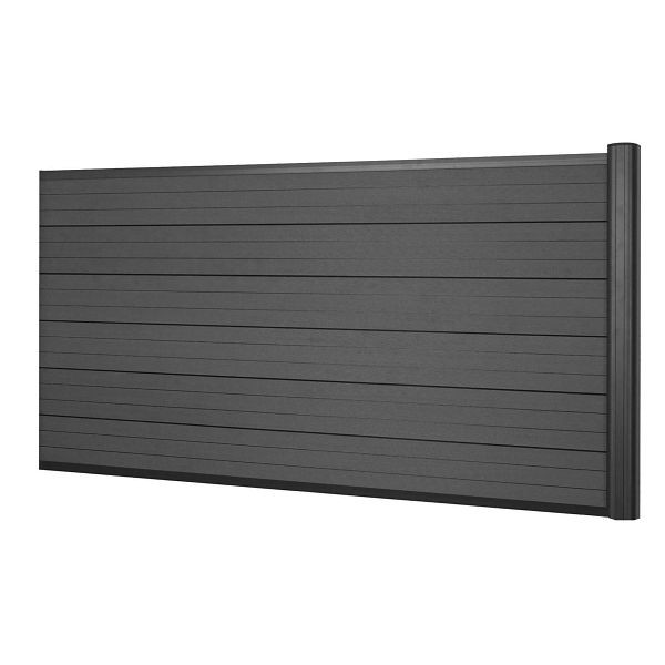 Mendler WPC-Sichtschutz Sarthe, Windschutz Zaun, Alu-Pfosten, Erweiterungselement niedrig, 1,85m anthrazit, 65046+65047